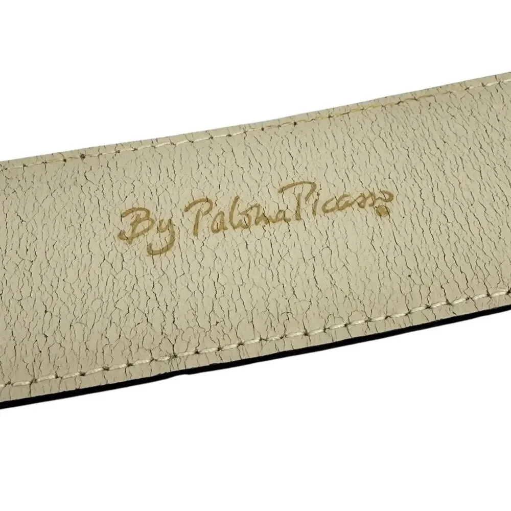Vintage By Paloma Picasso Leather Belt Gold Triple X Hardware Cream Sz 75